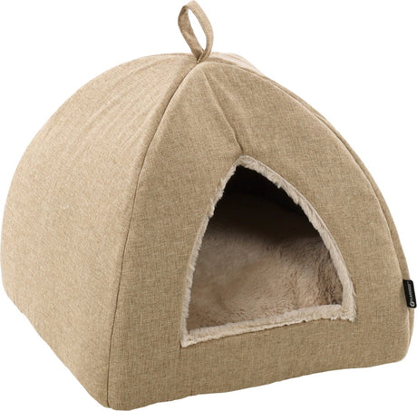 Flamingo kattenbed – katten slaapmand – kattenhuis – kattenhol – cat cave – beige, 38 x 38 x 40 cm – slaapplaats isidoor