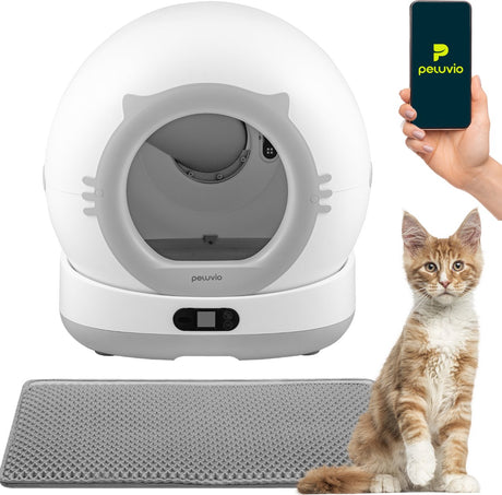 Peluvio pearl automatisk kattebakke - selvrensende kattebakke 72l - sikker med vægtbevægelsessensor - 7l affaldsbeholder - WiFi app - kamera 1080p - velegnet til 1-10 kg katte