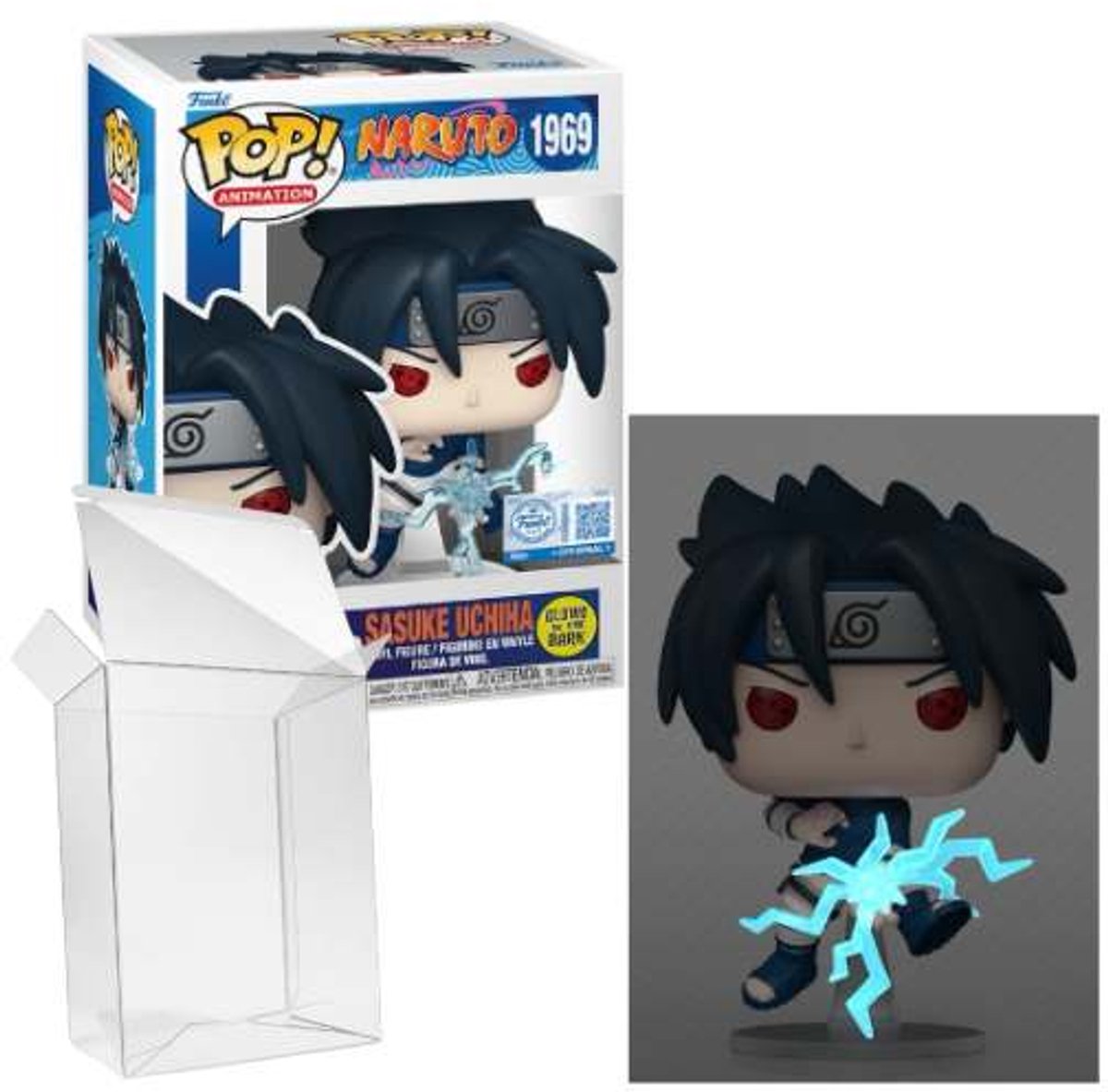 Funko pop plus! animation: naruto - sasuke uchiha #1969 gløder i mørket eksklusiv specialudgave