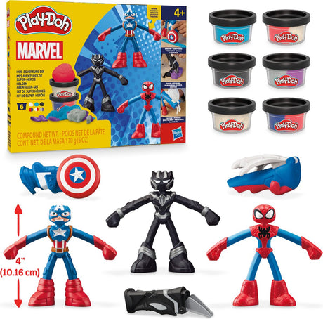 Play-doh marvel hero adventures legesæt - modellervoks - inklusive 3 figurer - spider-man - black panter - captain america