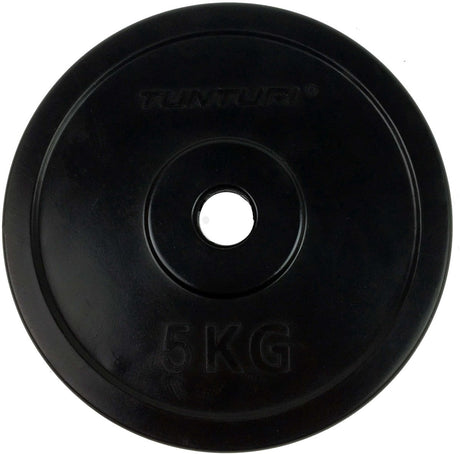 Tunturi halterschijf - halter gewichten - 1x 5 kg - 30mm - rubber - incl. gratis fitness app