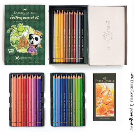 Faber-castell farveblyanter - polychromos fantasy dyresæt - 36 dele - i samarbejde med karin luttenberg - fc-210014