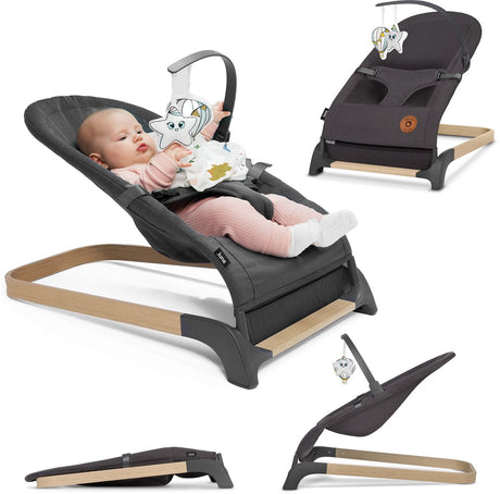 Lionelo June baby gyngestol - op til 9 kg - 3-punkts sikkerhedsseler - letvægts - naturlig gyngebevægelse - ergonomisk - aftagelig legebue - flad foldbar - blødt polstring - certificeret - babygynge gyngestol