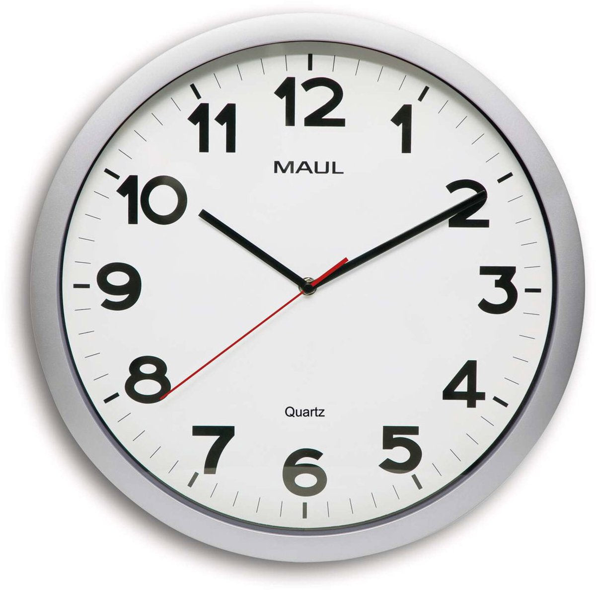 Maul step wandklok 40 incl. batterij- zilver - 1 stuk - ø 40 x 4.8 cm -