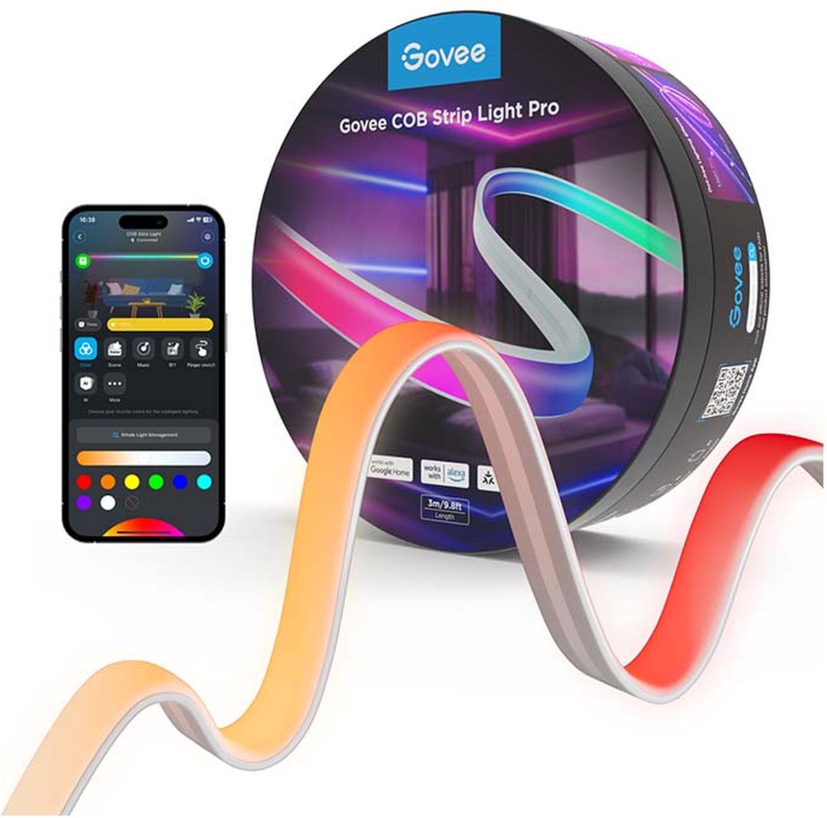 Govee smart cob LED strip 3m matter rgbic+w - 1260 lysdioder p m kan afkortes