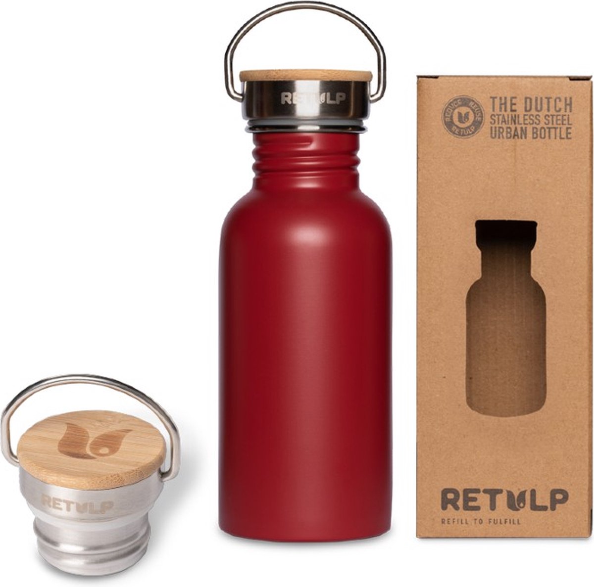 Retulp urban - vandflaske - drikkedunk - 500 ml - rubinrød - rustfrit stål