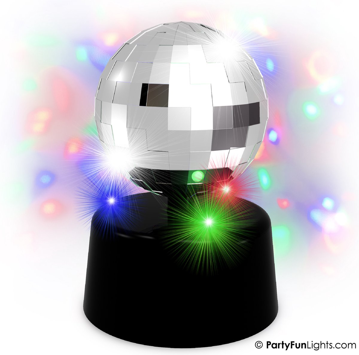 Partyfunlights - discolampe - flerfarvet festlys - batteridrevet - USB-drevet - roterende - 3 LED'er