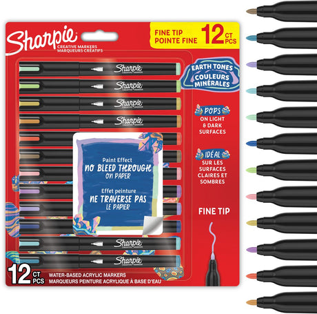 Sharpie kreativ markør akrylmaling penne | jordfarver | vandbaserede malingstusser | fint punkt | kunsthåndværk | forskellige farver | 12 stk