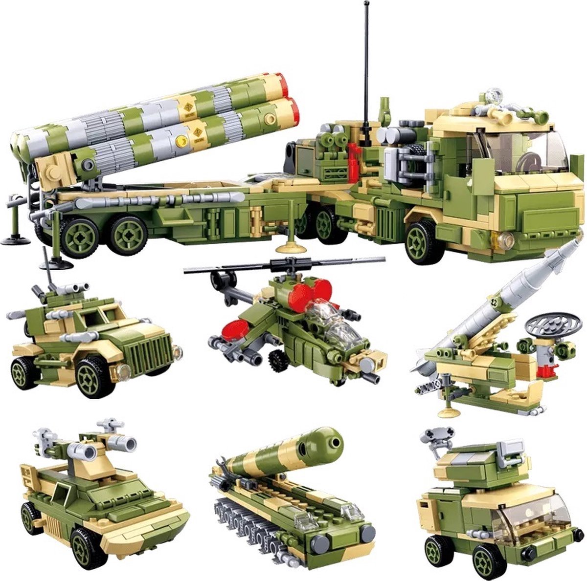 Sluban army mobil affyringsplatform 6 i 1 byggelegetøj - byggelegetøj modelbygning - byggeboks med 713 byggeklodser - m38-b0758 - fra 6 år