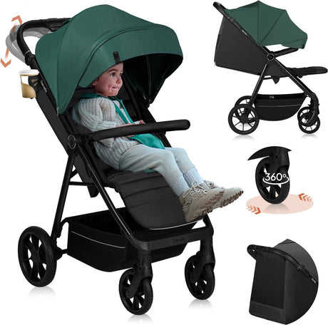 Lionelo mira - barnevogn - klapvogn - til børn op til 22 kg - forhjul 360° - justerbart ryglænshåndtag - vandtæt XXL fortelt med UPF50+ - 5-punktssele - store terrængående hjul - fuld stødabsorbering - kompakt foldbar