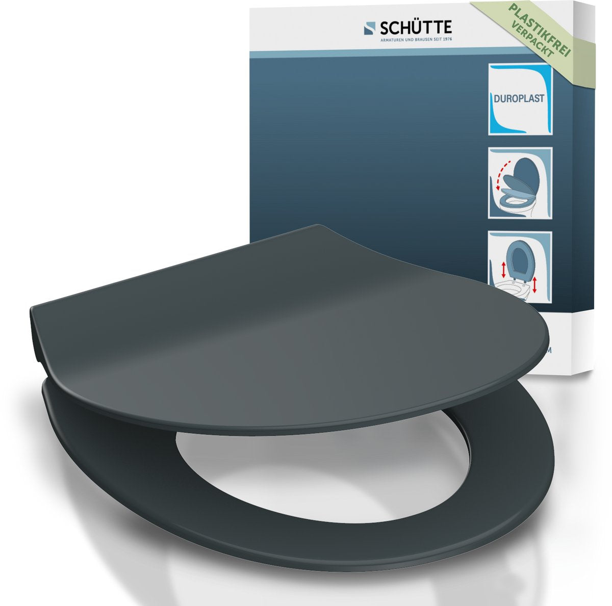 Schütte toiletsæde 82704 slim antracit - duroplast - supertynd - soft close - klikbar - rustfri stålhængsler - bæreevne op til 175 kg - lakeret - antracit