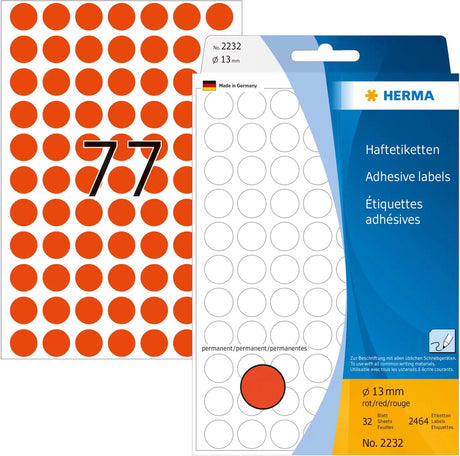 Herma 2232 universele etiketten rood 13 mm rond papier 2464 st.