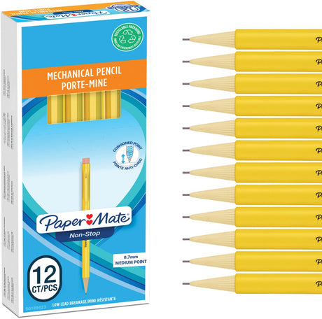 Paper mate non-stop mekaniske blyanter | 0,7 mm | hb #2 | gult hus | 12 stk