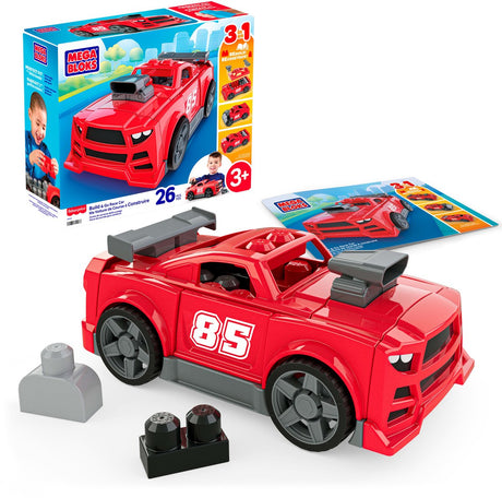 Mega Bloks Fisher-Price - byg og kør racerbilbloklegetøj med rullende hjul - 26 stk.