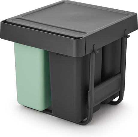 Brabantia sort go indbygget affaldsspand - 10 + 10 + 20 liter - jadegrøn og mørkegrå