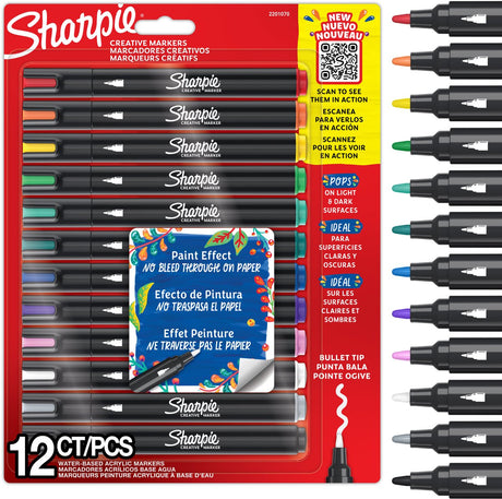 Sharpie kreativ tusch akrylmaling tusch | runde punkt | vandbaserede malingstusser | blækket bløder ikke og passer til de fleste overflader | forskellige farver | 12 stk