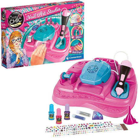 Clementoni crazy chic - neglestudie til børn - børne neglelak med klistermærker, glitter og negletørrer - fra 6 år
