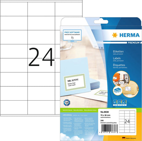 Herma etiketter 70x36 hvid mat 10 ark din A4 240 stk.