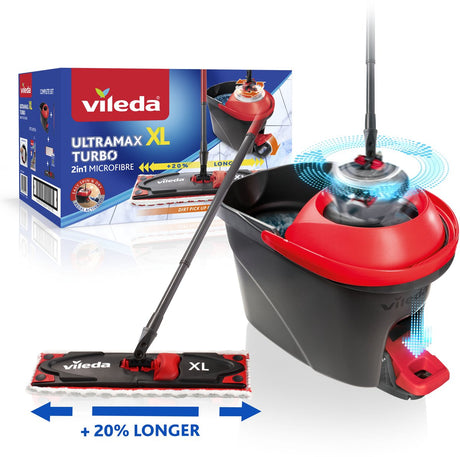 Vileda ultramax turbo xl komplet sæt - bred moppe til en større rengøringsflade - til alle typer gulve