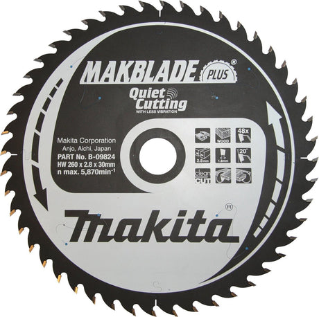 Makita rundsavklinge til træ | makblade-plus | ø 260 mm akselhul 30 mm 48t - b-09824