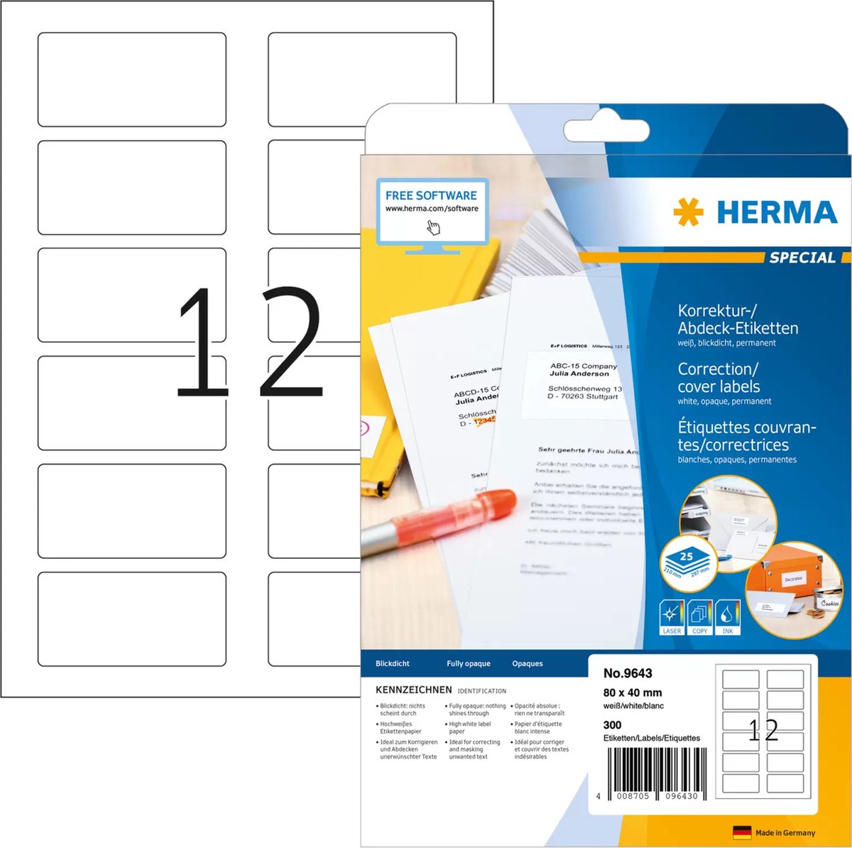 Herma 9643 hvid selvklæbende printer label printer label