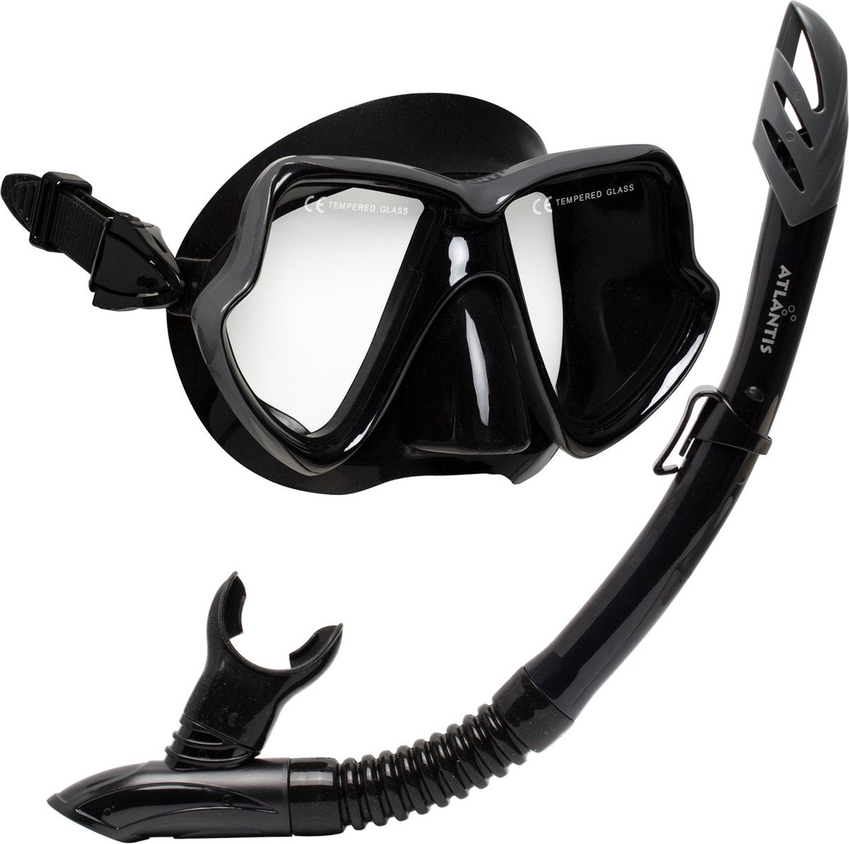 Atlantis java combo - snorkelsæt - dykkerbriller - snorkel - voksne - sort sølv