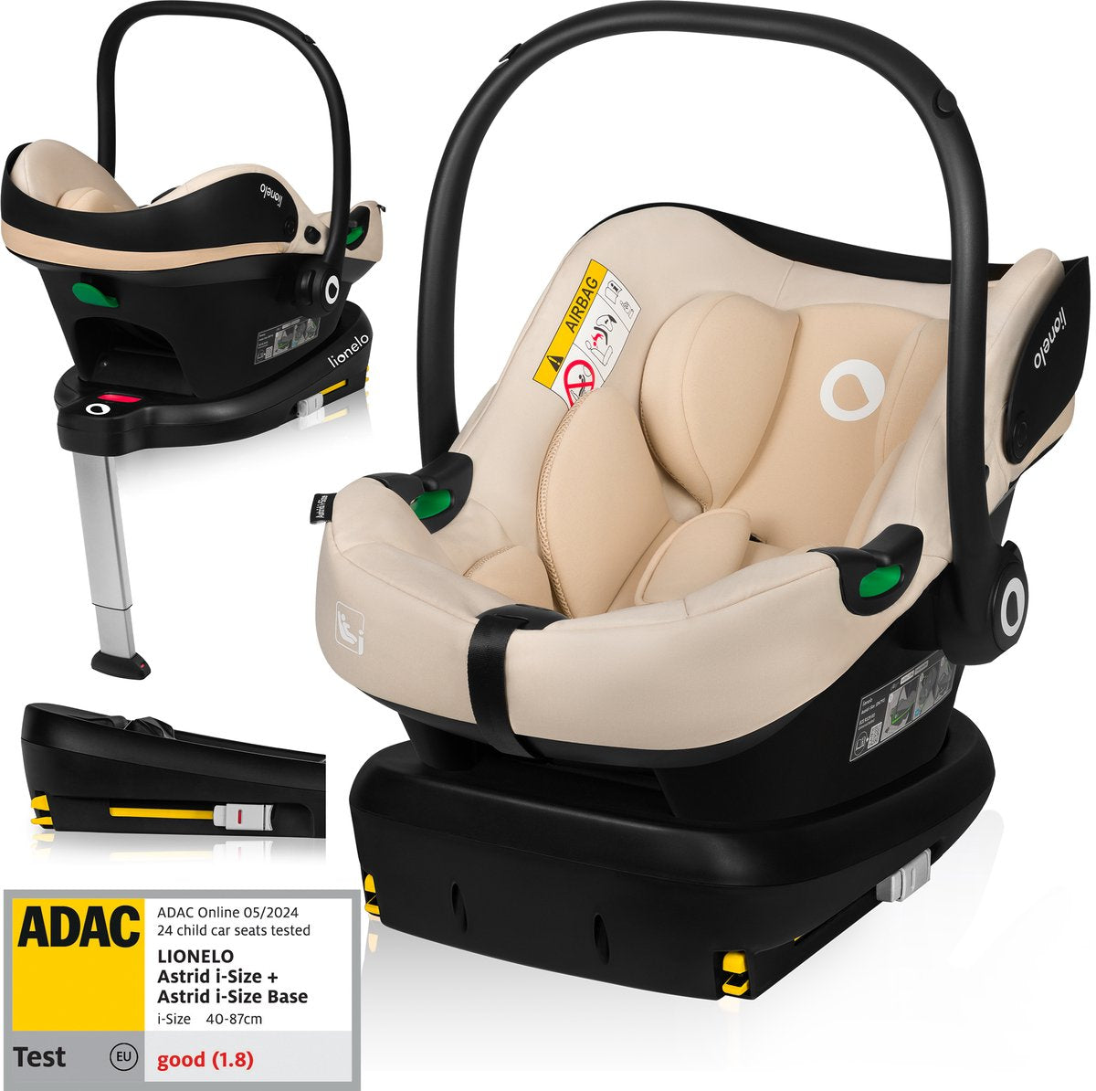 Lionelo astrid i-size sæt – autostol 40–87 cm + isofix base – adac testet – r129 i-size – memory foam – justerbar nakkestøtte – sidebeskyttelse – dri-sæde – letvægts – universelt kompatibel
