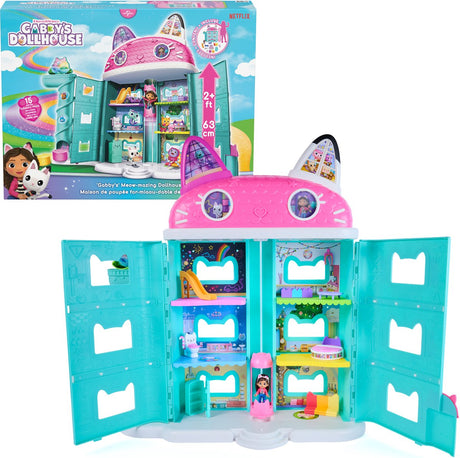 Gabby's poppenhuis gabby's dollhouse - dreamworks gabby's dollhouse gabby's miauw-eldige poppenhuis meer dan 60 cm hoog en inclusief 15 onderdelen met lenticulaire ogen speelgoedfiguurtjes en speelgoed voor fantasiespel