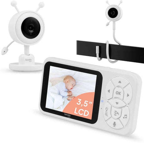 Lionelo babyline 3,4 babyalarm - 3,5" LCD-skærm - nattesyn vox lyddetektion - to-vejs kommunikation - RGB natlys - temperatursensor - op til 4 kameraer - 300 m rækkevidde - med fleksibel monteringsarm