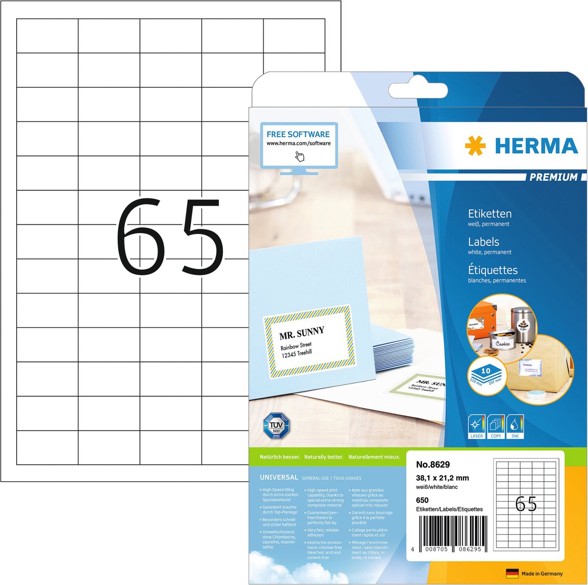 Umærkede sans marque herma 8629 premium-etiketter 38,1x21,2 mm, 10 ark