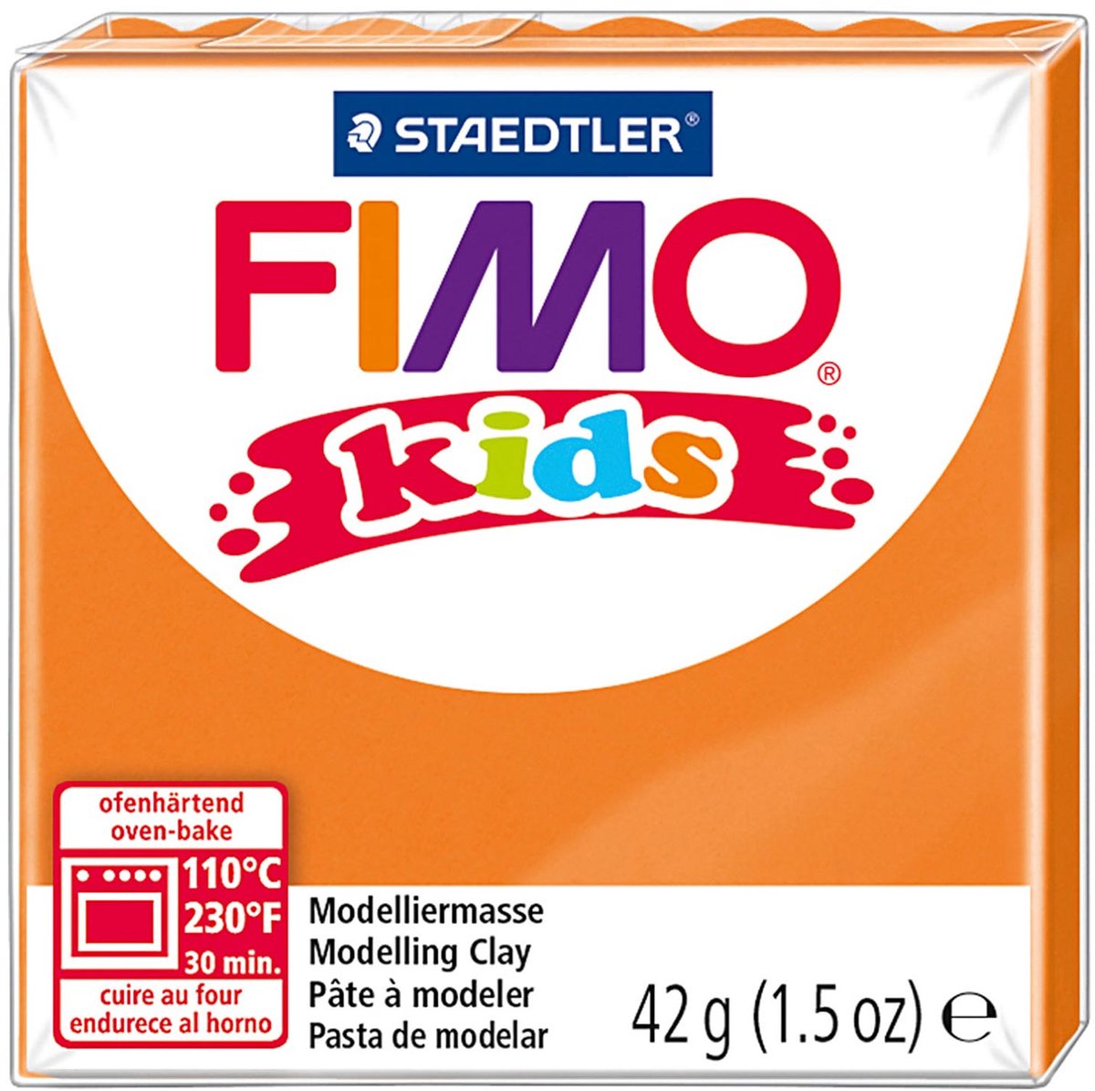 Fimo kids 8030 - ovnhærdende modellervoks - blok 42 g - orange