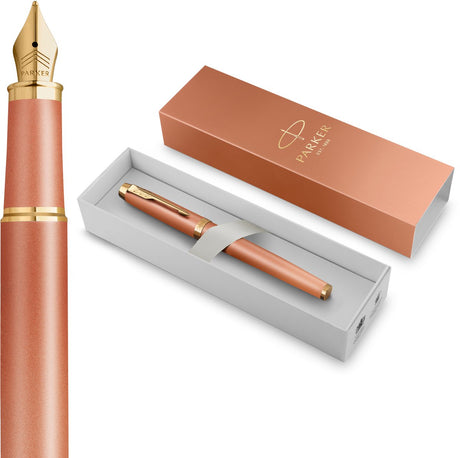 Parker skriver ritualer fyldepen | forfriskende orange finish med farvegradient og gulddetaljer | medium nib | blåt blæk | gaveemballage