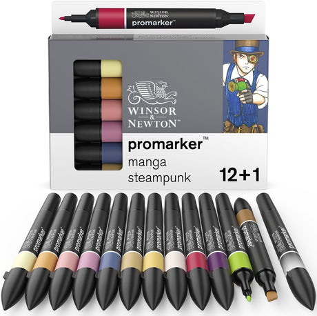 Winsor newton promarker™ 12+1 manga steampunk sæt | professionelle layout markører alkohol markører