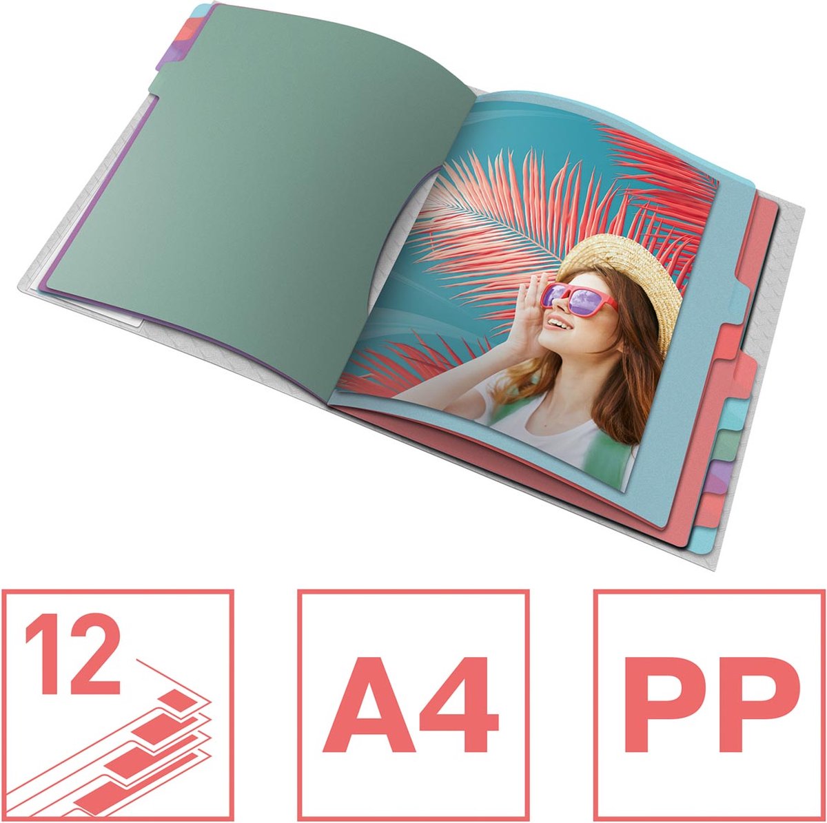 Esselte colour'breeze sorteringsmappe, pp, ft a4, 12 faner, assorteret