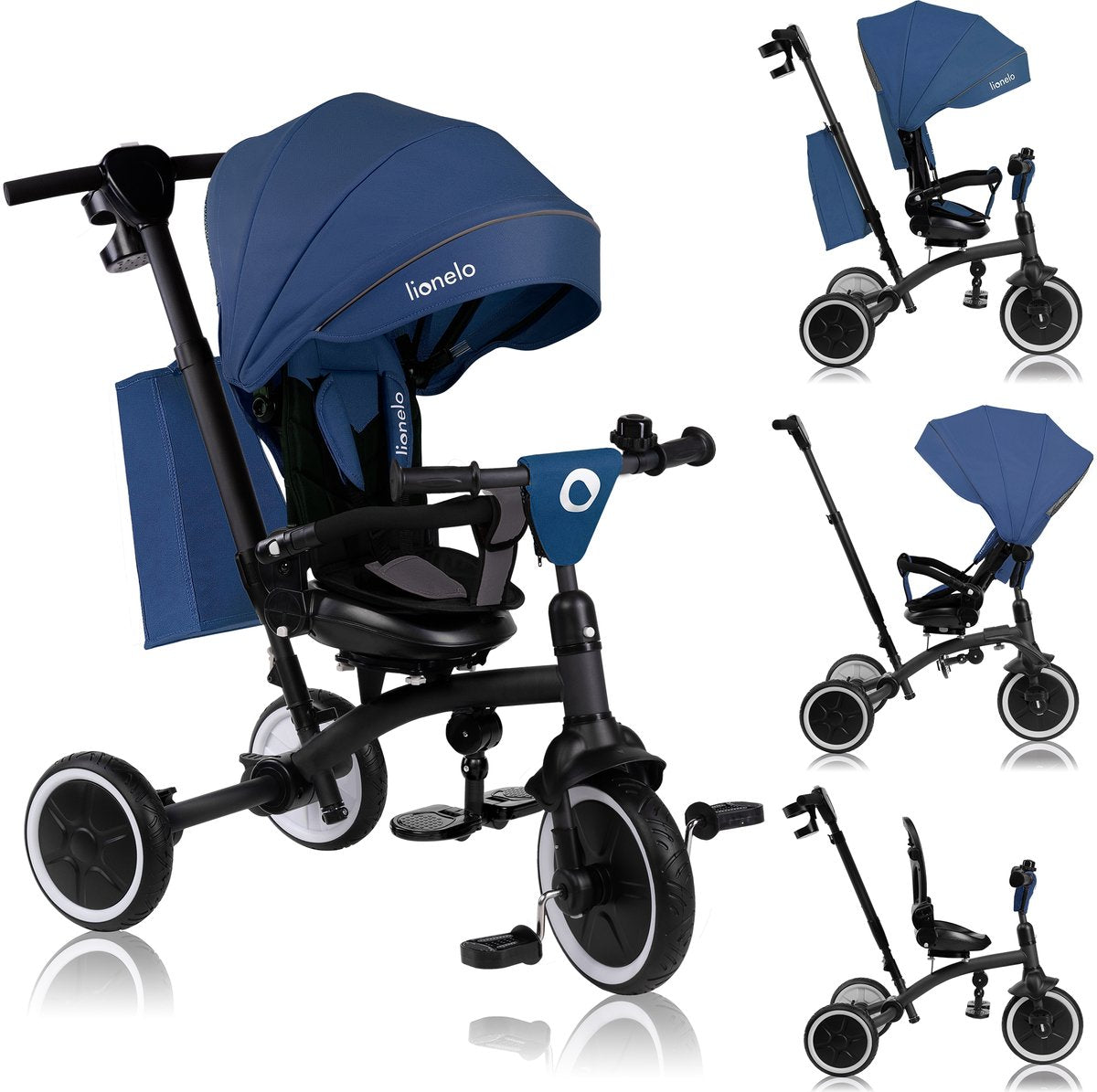 Lionelo tris plus trehjulet cykel 2i1 - barnevogn trehjulet cykel - 360° drejeligt sæde - fra 9 måneder til 5 år (25 kg) - store PU anti-punktur hjul - justerbart ryglæn - forældrerat - friløbsfunktion - inklusive tilbehørssæt