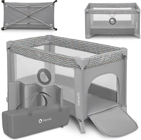 Lionelo campingseng 3 i 1 - babyseng sammenfoldelig kravlegård rejseseng - 60x120 cm - 0-36 måneder op til 15 kg - med komfortmadras - sideindgang med lynlås - hjul - transporttaske - stefi babyseng babyboks tremmeseng