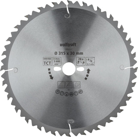 Wolfcraft - savbord rundsavklinge 315x30mm - 28 tænder - savklinge til bordsav - serie grøn - 6664000