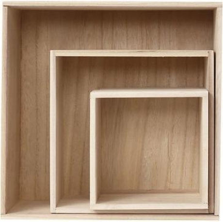 Creativ firma udstillingsæsker, firkantede, h: 15x15+21,5x21,5+28x28 cm, d: 12,5 cm, 3 stk 1 sæt