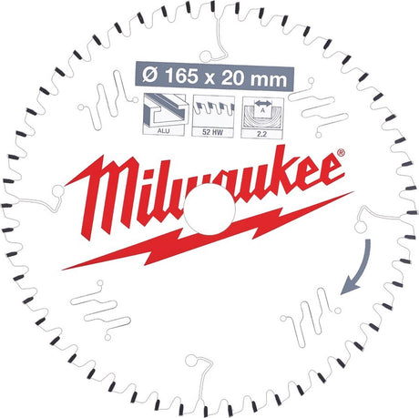 Milwaukee tilbehør rundsavklinge p alu165x20x2.2x52tf neg. - 4932471296