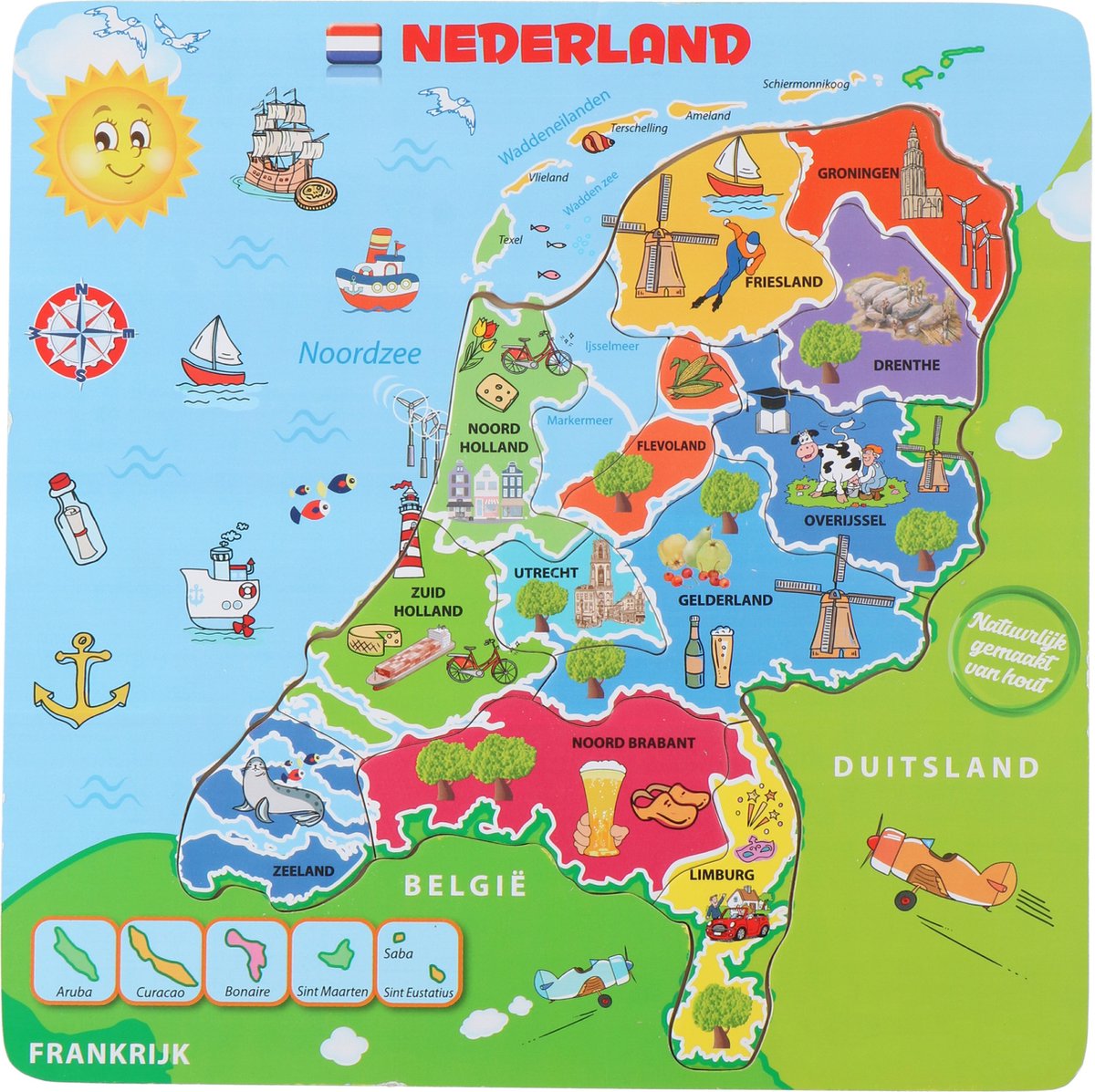 Marionettepuslespil Holland - træpuslespil - kort over Holland - 13 brikker - træ