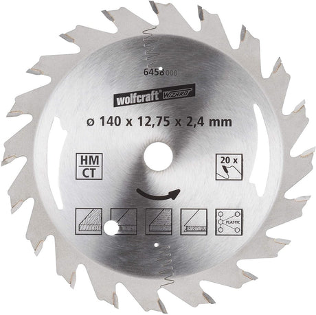 Wolfcraft - rundsavklinge 140x12,75mm - 20 tænder - savklinge til rundsav - sølv serie - 6458000
