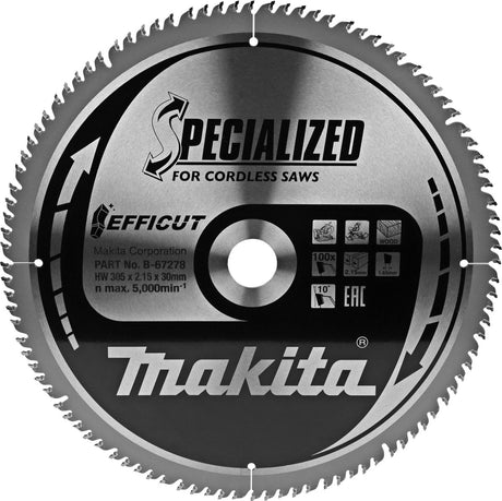 Makita krydssavklinge til træ | effektiv | ø 305 mm akselhul 30 mm 100t - b-67278