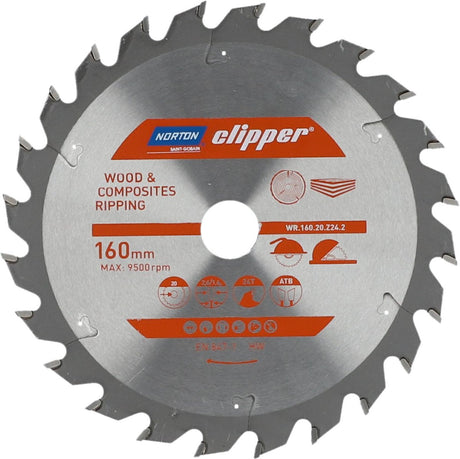 Norton klipper træ og komposit - savklinge med rivning - 160 mm - 24 tænder - til rundsave og skæresave