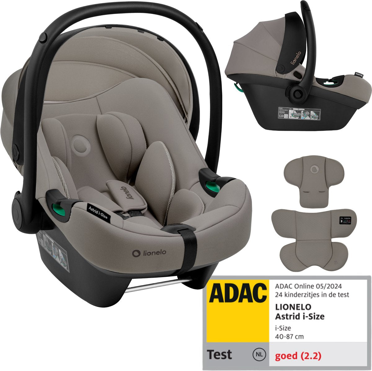 Lionelo Astrid i-size autostol – adac 5-stjernet – 40-87 cm – rwf – memory foam – justerbar nakkestøtte (7 cm) – holmbergs bælter – kompatibel med isofix-base klapvogn – i-size standard – let sikker