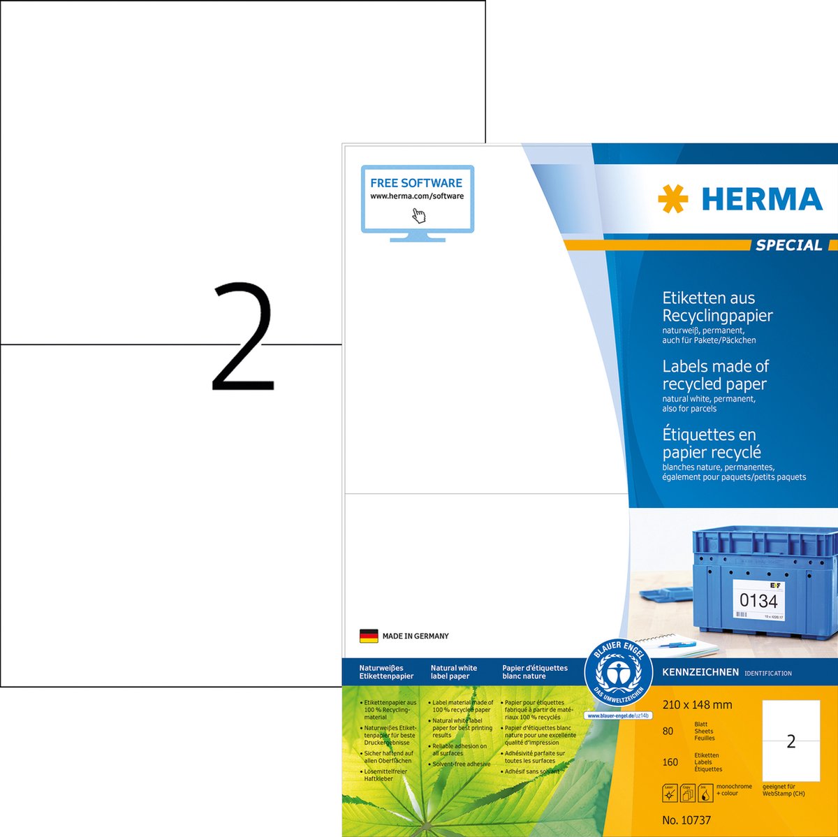 Herma - genbrugsetiket 210x148mm hvid