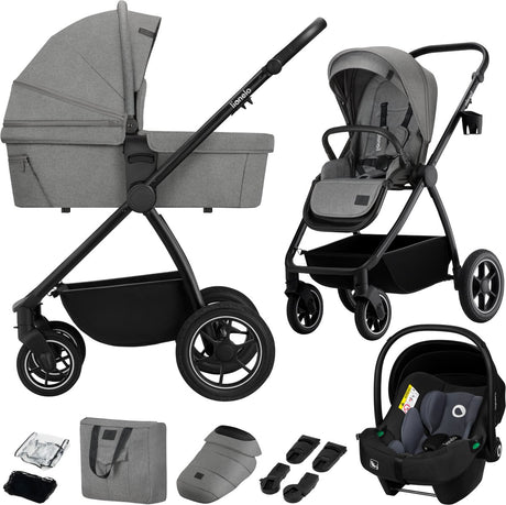 Lionelo Meril 3-i-1 klapvogn - buggy - XL barnevogn, klapvogn ADAC-certificeret autostol - terrængående hjul - komplet tilbehørssæt - UPF50+