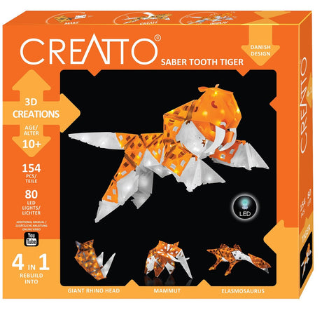 Kosmos creatto sabeltiger – hobbypakke – byg 4 oplyste 3D-dyremodeller med LED – sabeltiger