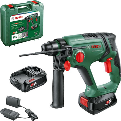 Bosch universalhammer 18v batterihammer - 2,0 j - med 2 x 18 v batteri (2,5 ah) og oplader - i kuffert