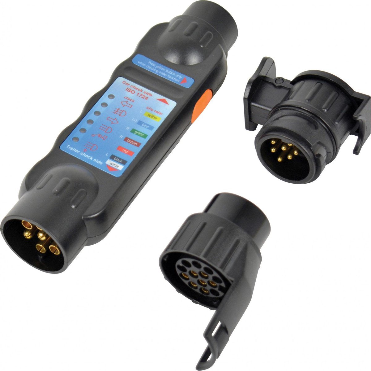 stiktester med 2 adaptere 7 13-polet 12 Volt sort