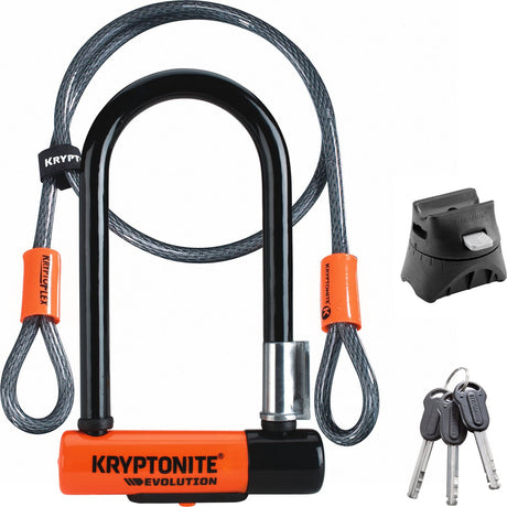 Kryptonite evolution mini-7 U-lås med kabel - cykel - art-2 lås - U-lås (el) cykel - 17,8x8,3 cm - kabel 120 cm langt - orange sort